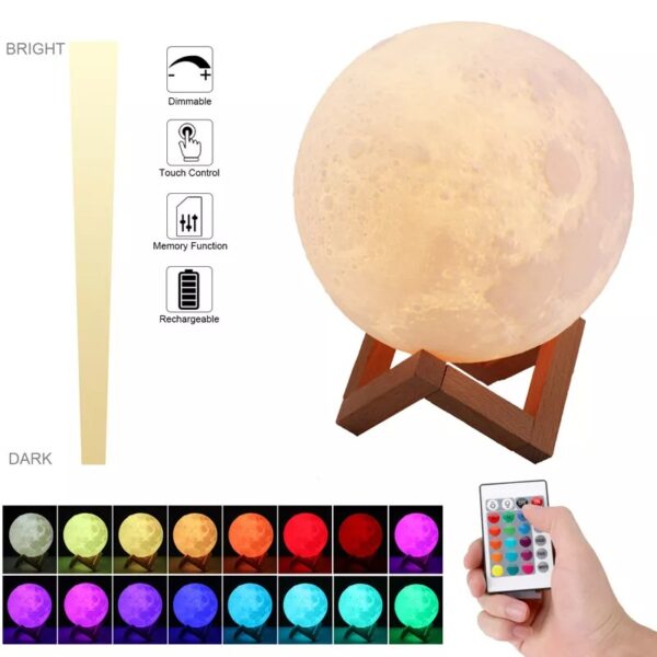 16 Colours - Moon Lamp (Rechargeable + remote) [15 cm] - Image 9